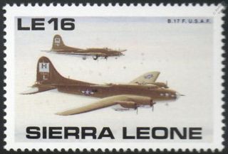 Wwii Usaf Boeing B - 17 Flying Fortress Bomber Aircraft Stamp (sierra Leone)