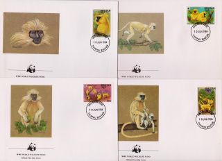 Bhutan 1984 World Wildlife Fund Golden Langur Monkey - 4 First Day Covers (131)