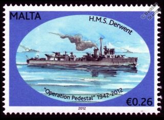 Hms Derwent (l83) Hunt Class Escort Destroyer Warship Wwii Malta Convoys Stamp