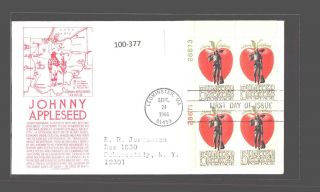 A2zed Us Fdc 1966 1317 Plate Block Anderson Johny Appleseed Leominster Ma