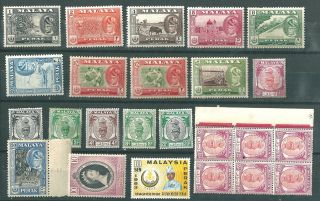 Malaya Perak Various Lightly Mtd Including 1957 50c & $2 & 1960/1 $2 & $5.