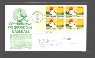 A2zed Us Fdc 1969 1381 Plate Block Anderson 100 Years Of Professional Baseball