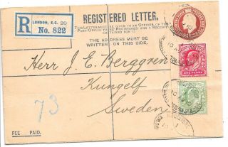 London 1910 Postal Stationery Regd Env Uprated 1d,  ½d 128a Queen Victoria St