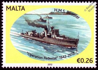 Hms Bicester (l34) Hunt Class Escort Destroyer Warship Wwii Malta Convoys Stamp
