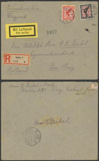 Germany 1927 - Registered Air Mail Cover Berlin To The Hague Netherlands 34828/1
