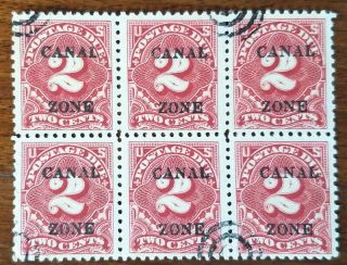 Canal Zone J19 Block Of 6,  F/vf,  Extremely Light Cancel,  Scott $17