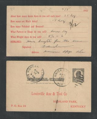 1910 Louisville Axe & Tool Co Highland Park Ky Advertising Us Postal Card Ux19