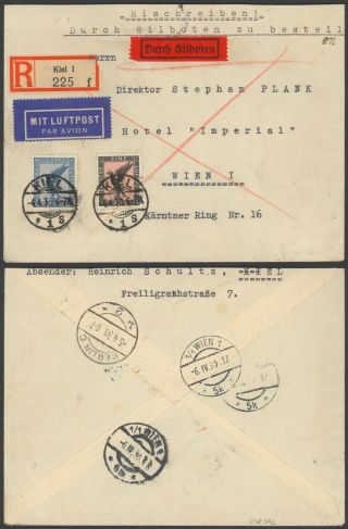 Germany 1930 - Registered Air Mail Cover Kiel To Vienna Austria 30508/7