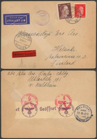 Germany Wwii 1943 - Air Mail Express Cover To Helsinki Finland - Censor 30508/28
