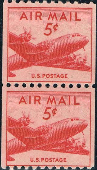 C37 Pair 1948 5c Dc - 4 Skymaster Airmail Coil Issue Min