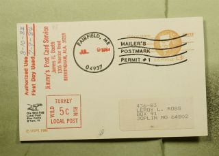 Dr Who 1984 Fairfield Me Mailers Postmark Permit Turkey Run Local Post E55666