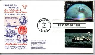 Landing On The Moon $11.  75 Earth Hologram Stamp Fdc,  Apollo 11 Moon Landing