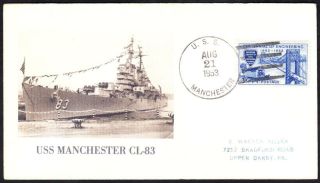 Cruiser Uss Manchester Cl - 83 1953 Naval Cover 1 Made (8069y)