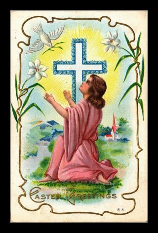 Dr Jim Stamps Us Easter Greetings Cross Dove Postcard 1911