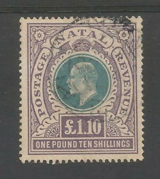 South Africa Natal 1902 Kevii Hi Value £1.  10 Shillings Fine Fiscal Example