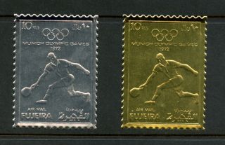 H462 Fujeira 1972 Olympics Tennis Silver & Gold Foil 2v.  Mnh