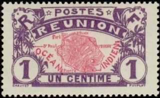 EBS Reunion La Réunion 1907 Map - Carte de la Réunion - 56 - 57 MNH 2
