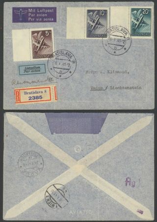 Czechoslovakia 1951 Registered Air Mail Cover Bratislava Liechtenstein 33517/2