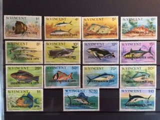 1975 Qeii Part Set Of Fish 15 Stamps Mnh St Vincent Independence 1979
