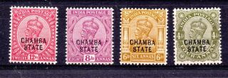 India (4564) 1913 Chamba State King George V Part Set Of 4 Sg49 - 52 Lightly M