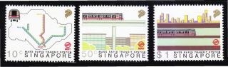 Singapore 1988 Singapore Mrt Train System Comp.  Set Of 3 Stamps Sc 522 - 524