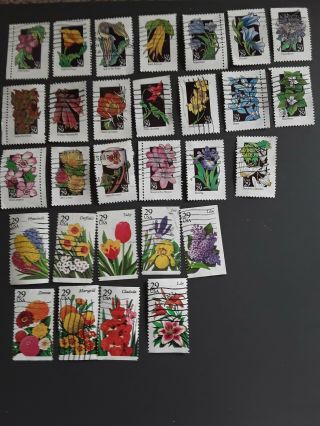 Us Cancelled 29 Cent Flower Stamps Off - Paper