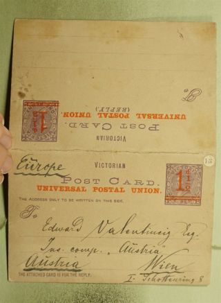 Dr Who 1893 Australia Ovpt Double Postal Card To Austria E67056