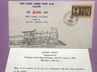 1458 Train Railroad Covers Not Fdc Artrain Port Huron 20th Century Steam Locomo