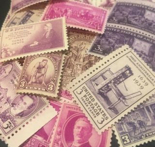 12 Mnh Vintage And Different 3 Cent Stamps From 1930 To 1945