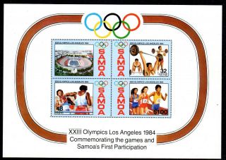 1984 Samoa Olympic Games Los Angeles Minisheet Sg682 Unhinged