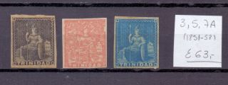 Trinidad 1851 - 1858.  Stamp.  Yt 3,  5,  7a.  €63.  00