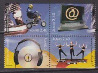 Aland 1998 Youth Activities Block Of 4: Moped Computer Aerobics Music Mnh/unm