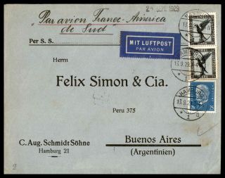 Germany Hamburg 1929 Airmail Cover To Argentina Buenos Aires