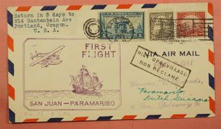 1929 First Flight Fam F6 - 15 San Juan Puerto Rico To Paramaribo