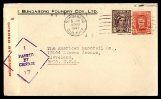 Mayfairstamps 1943 Australia Bundaberg Censored To Us Foundry Coy Cover Wwb67351