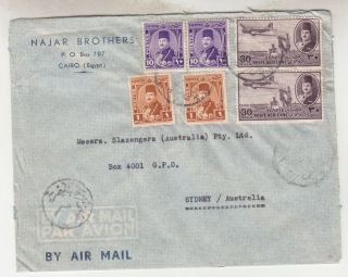 Egypt,  1948 Airmail Censored Cover,  Cairo To Australia,  1m.  (2),  10m.  (2).  30m.  (2)