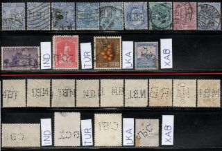 Asia,  Ceylon,  India,  Turkey - Firmenlochungen - Stamps Perfin 13 Pcs (asia)