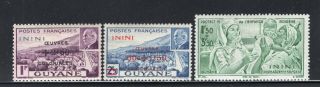 Lot 3 Old 1942 French Inini Air Mail Semi - Postal Stamps Scott B9 - 10 Cb1