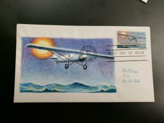1977 Us Fdc Aviation Art Bolle Hand Painted Cachet Transatlantic Flight