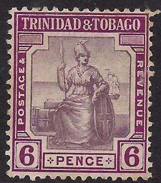Trinidad & Tobago 1913 - 23 Kgv 6d Dull & Reddish Purple Mm Sg 153 (h638)