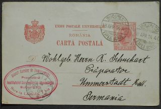 Romania 1904 Postcard Sent From Bucharest To Germany Franked W/ 10 Bani Stamp