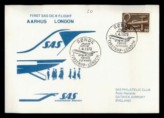 Dr Who 1979 Denmark Aarhus To London First Flight Sas Dc - 9 C134557