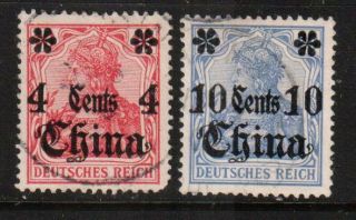1905 German Colony P.  O.  In China Stamps,  4c & 10c Sg 38 - 9