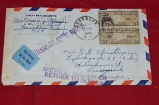 Brooklyn Ny Dec 10 1941 Service Suspended Wwii Censored Cover To Denmark