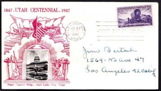 Utah Centennial Stamp 950 Crosby First Day Cover Fdc (6848)