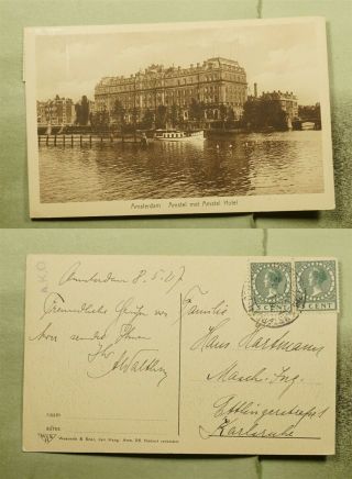 Dr Who 1907 Netherlands Amsterdam Hotel Postcard To Germany E69985