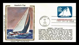 Dr Jim Stamps Us Intrepid Yacht Americas Cup Colorano Silk Embossed Fdc Cover