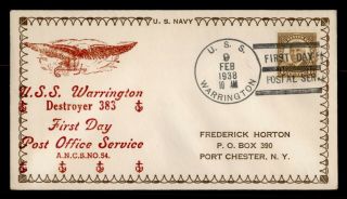Dr Who 1938 Uss Warrington Navy Ship First Day Postal Service C130713