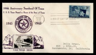 Dr Who 1945 Fdc Texas Statehood Centennial Crosby Cachet E51989