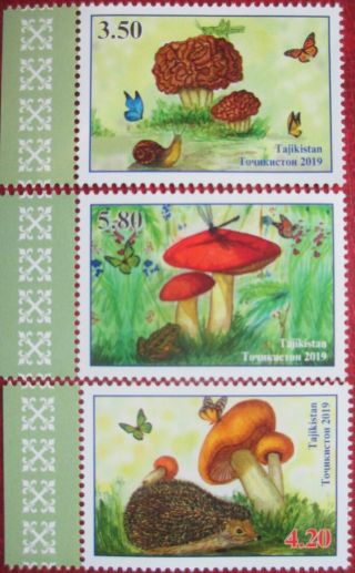 Tajikistan 2019 Mushrooms,  Butterfly 3 V Perforated Mnh